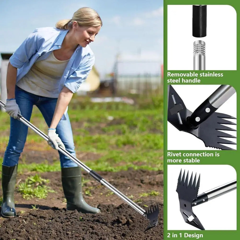 Weed Puller Tool With Long Handle,2-in-1 Hand Weed Rake And Garden Hoe For Gardening, Uprooting Weeding Tools