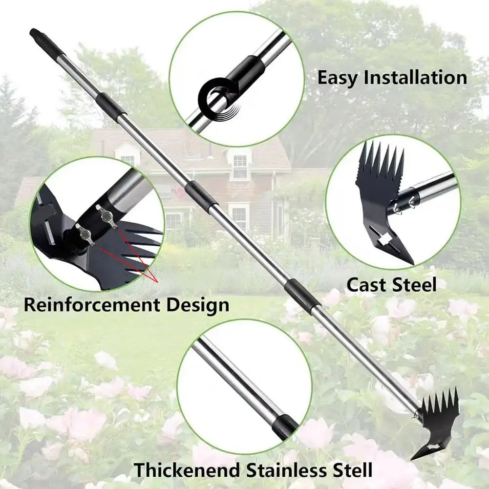 Weed Puller Tool With Long Handle,2-in-1 Hand Weed Rake And Garden Hoe For Gardening, Uprooting Weeding Tools