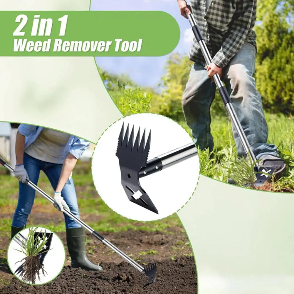 Weed Puller Tool With Long Handle,2-in-1 Hand Weed Rake And Garden Hoe For Gardening, Uprooting Weeding Tools