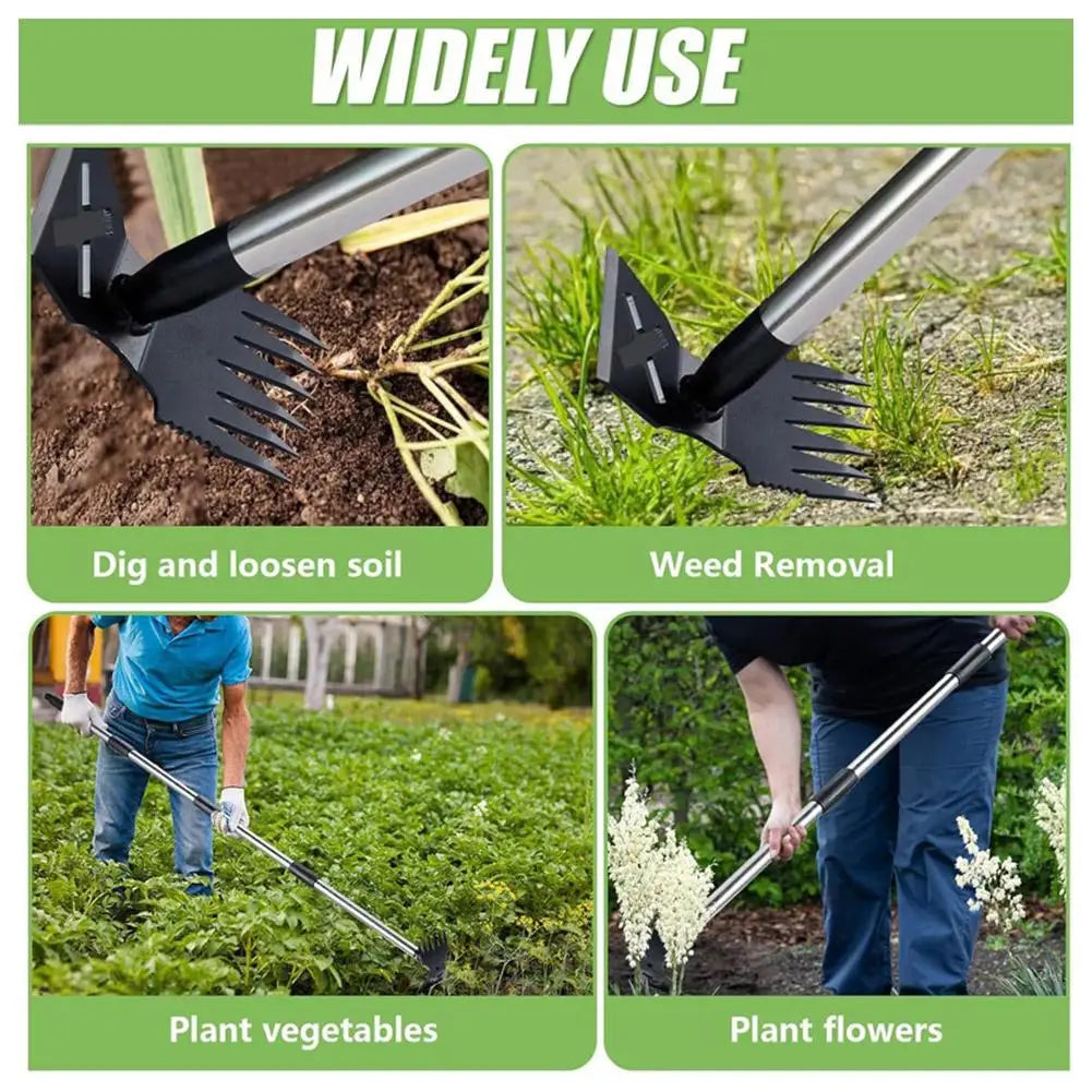 Weed Puller Tool With Long Handle,2-in-1 Hand Weed Rake And Garden Hoe For Gardening, Uprooting Weeding Tools